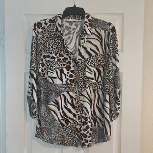 Leopard and Zebra Print Button Down Shirt